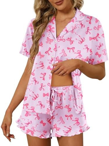 Ekouaer Pajamas Set for Women Short Sleeve Sleepwear Button Down Pjs Lounge Sets Soft Nightwear | Amazon (US)