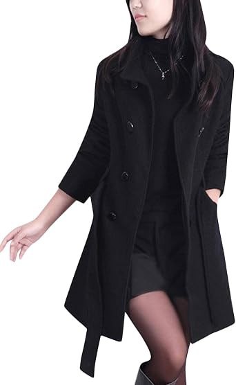 Tanming Womens Winter Casual Lapel Wool Blend Double Breasted Pea Coat Trench Coat | Amazon (US)