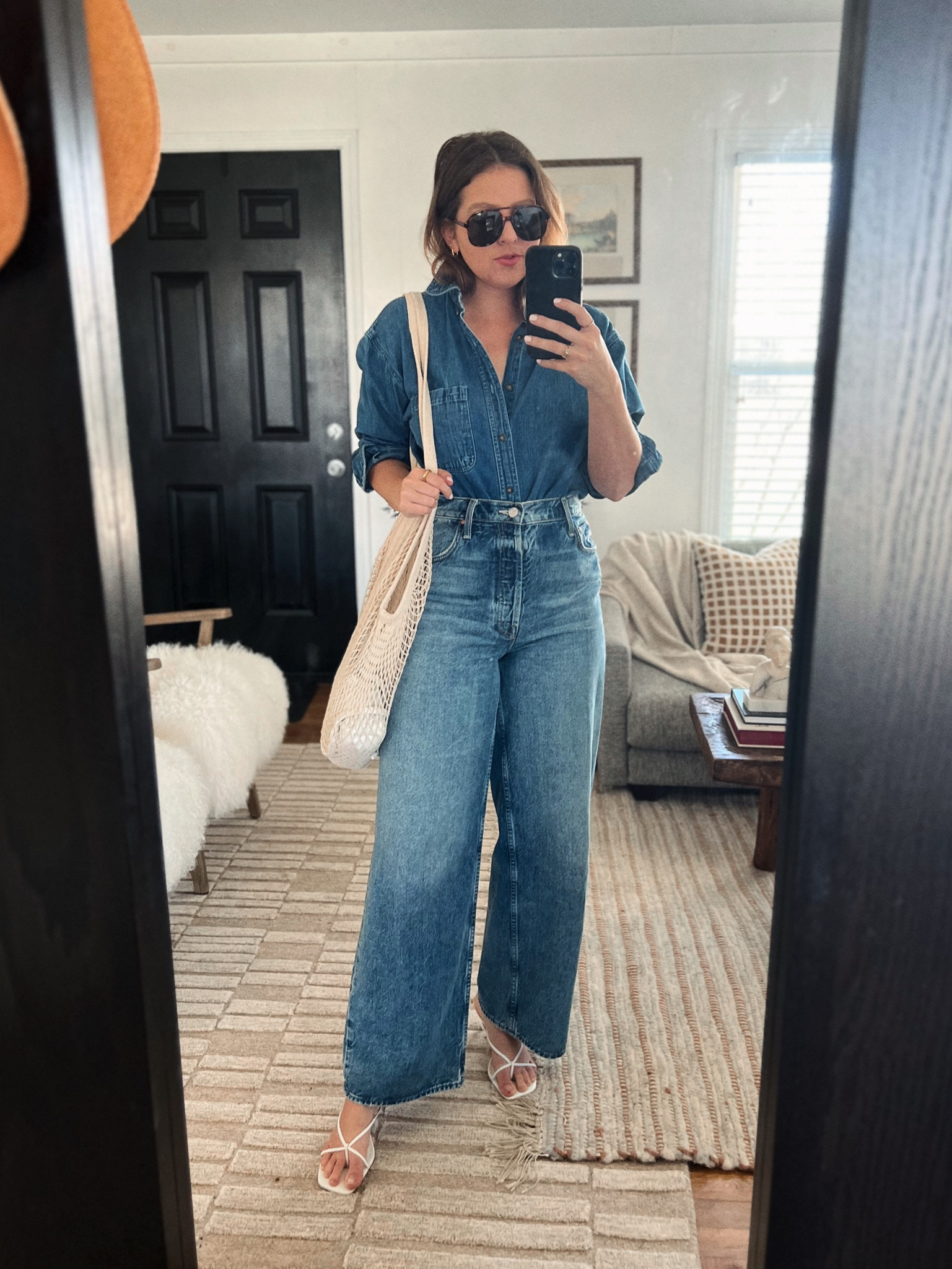Loving denim + denim right now. My button down and sandals are thrifted, but similar picks are linked to recreate the look for spring! 

#LTKunder100 #LTKstyletip #LTKSeasonal