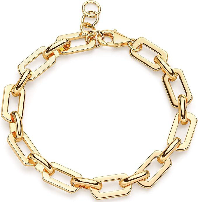OSIANA Dainty Oval Paper Clip Chain Bracelet for Women 18K Gold Plated Simple Chunky Radial Chain... | Amazon (US)