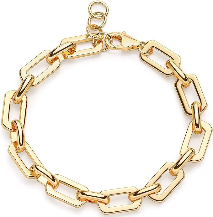 OSIANA Dainty Oval Paper Clip Chain Bracelet for Women 18K Gold Plated Simple Chunky Radial Chain... | Amazon (US)
