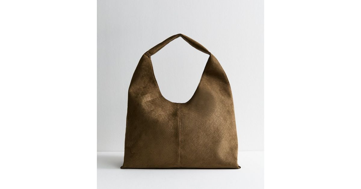 Dark Khaki Faux Suede Woven Effect Slouch Shoulder Bag | New Look | New Look (UK)