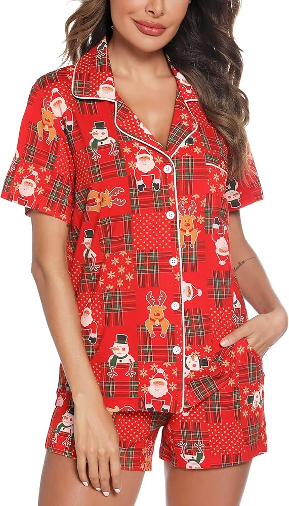Samring Womens Pajamas Set Short Sleeve Sleepwear Button Down Nightwear Shorts Soft Pj Sets S-XXL | Amazon (US)