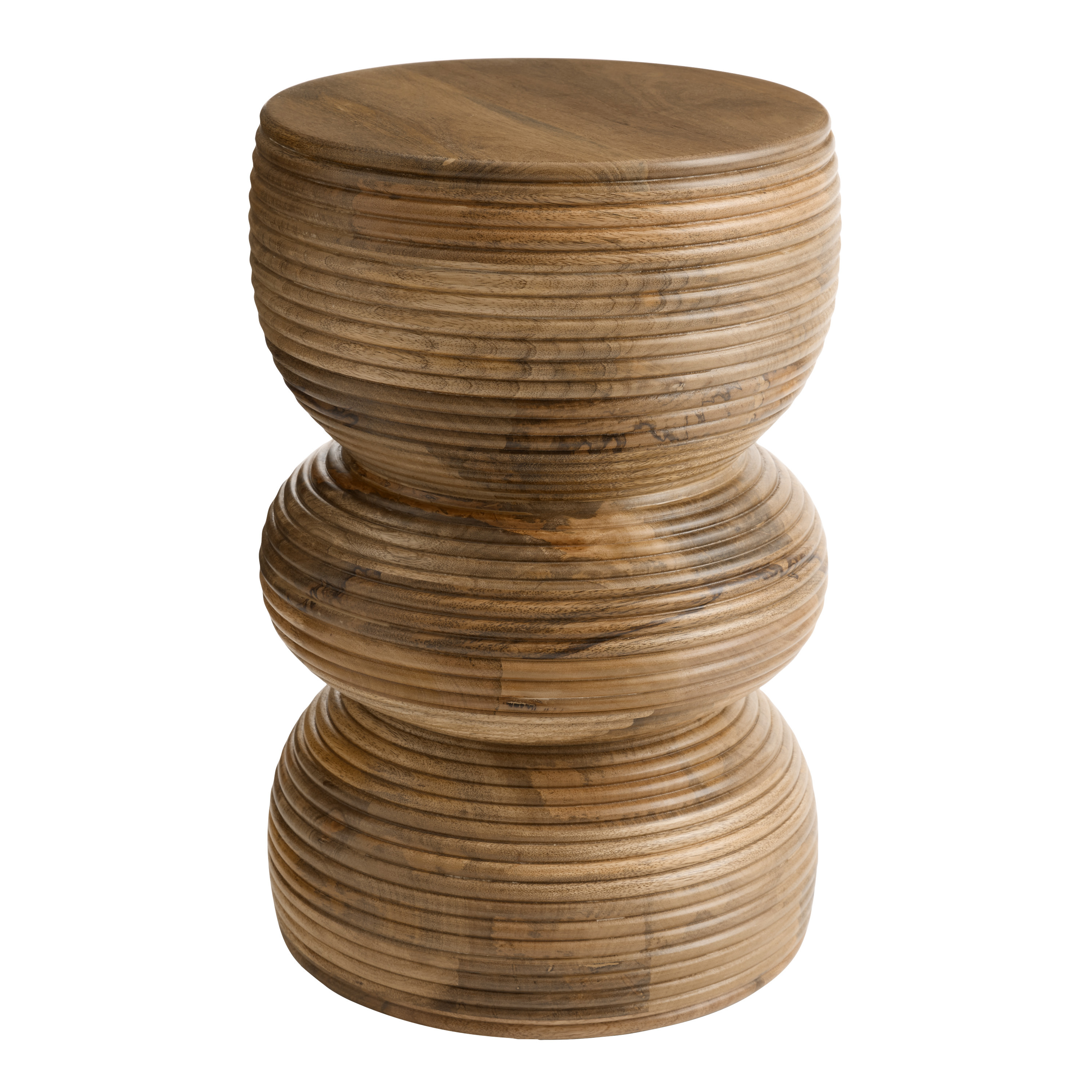 Orren Round Tonal Wood Tiered Geo Fluted Side Table | World Market