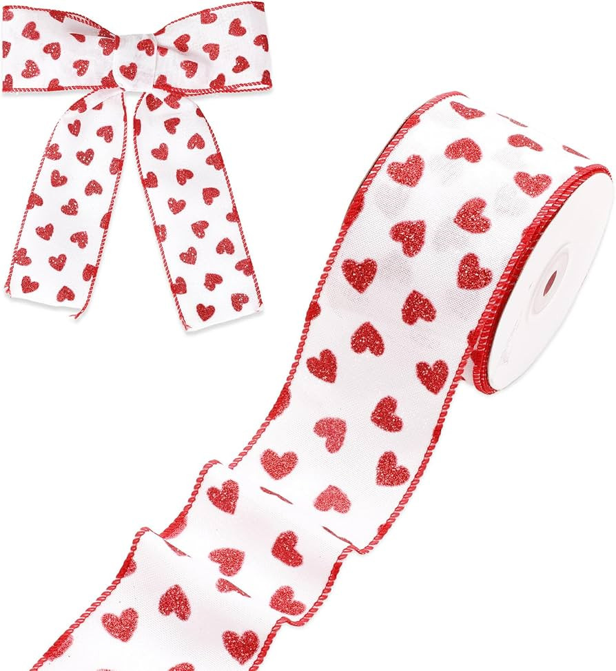 2.5 Inch Valentine Ribbon Wired Edge Burlap Ribbons Valentines Day Ribbon 10 Yards Red and White ... | Amazon (US)