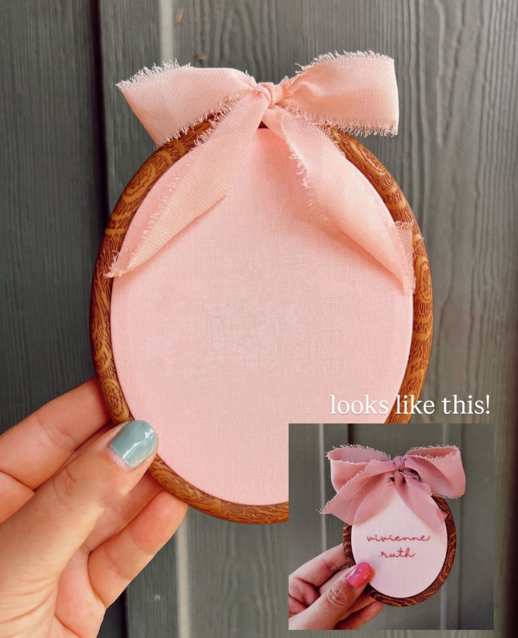 Absolutely obsessed with this little hoop embroidered name sign - the Etsy seller was so easy to work with! She even let me customize my colors she didn’t typically offer! I got the medium size!(; 

I obviously have the name blurred out till we announce at birth to family + friends! ✨🎀🤭 



#LTKmomlife #LTKBaby #LTKKids