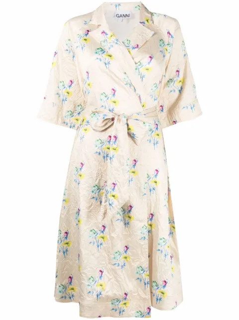 satin floral wrap dress | Farfetch (CN)