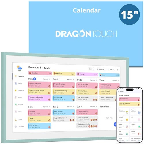 Dragon Touch 15.6 inch Digital Calendar & Chore Chart - Interactive Touchscreen Smart Family Planner,Digital Picture Frame for Mom, Women, Christmas & Weddings Green | Amazon (US)