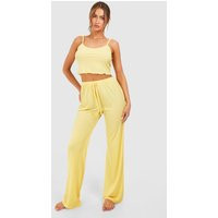 Womens Pointelle Cami Tank Top And Pants Pajama Set - Yellow - 6 | boohoo (US & Canada)