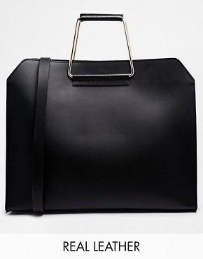 ASOS Leather Bag with Metal Handles - black | Asos AU