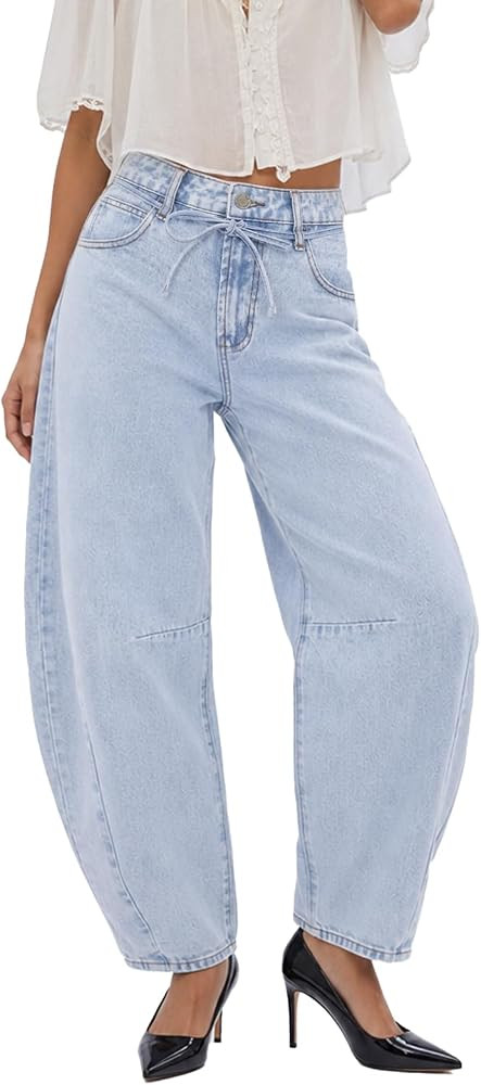 BlueMoment Barrel Jeans for Women High Waist Pants Trendy Baggy Wide Leg Y2k Vintage Denim Pants ... | Amazon (US)