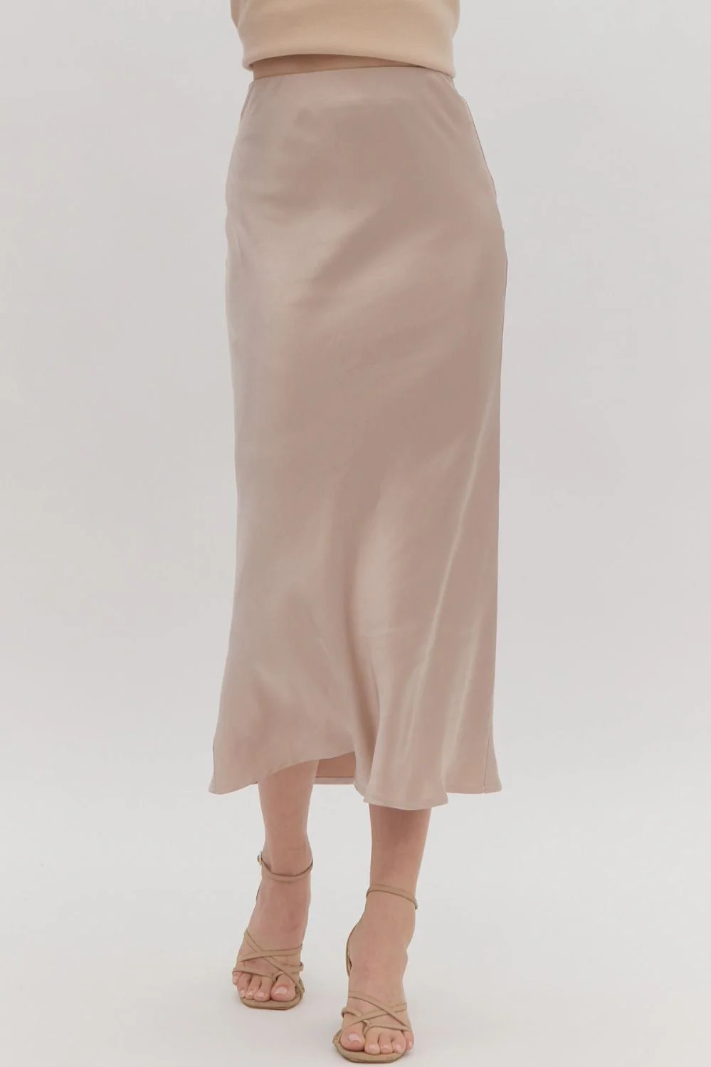 SATIN HIGH WAISTED MAXI SKIRT - CHAMPAGNE M | Simply Carolina