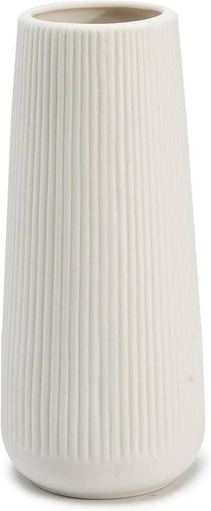 Ceramic Vase for Flowers,White Ribbed Ceramic Vase for Home Decor, Nordic Minimalist Vase for Pam... | Amazon (US)