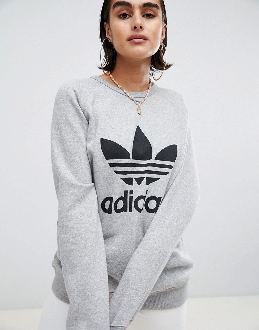 adidas Originals Gray Trefoil Boyfriend Sweatshirt - Gray | ASOS US