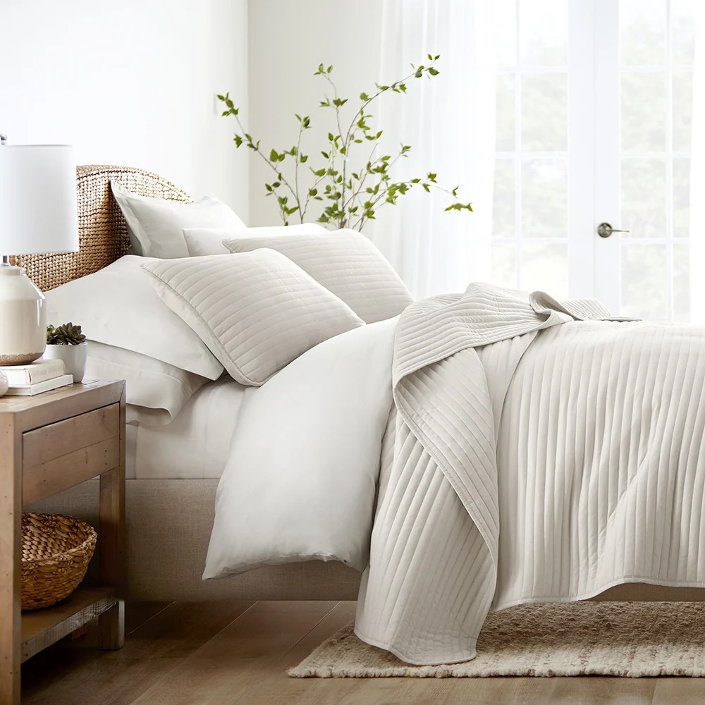 3-Piece Stripe Stitch Quilted Coverlet Set | Linens and Hutch