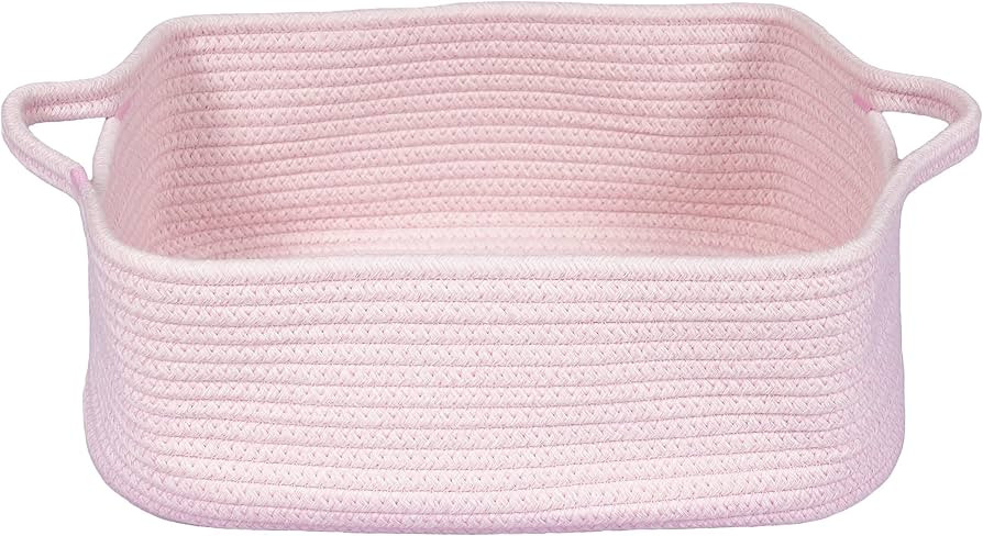 Woven Cotton Rope Storage Basket with Handles for Organizing Shelves Closet Small Cat Dog Pet Toy... | Amazon (US)