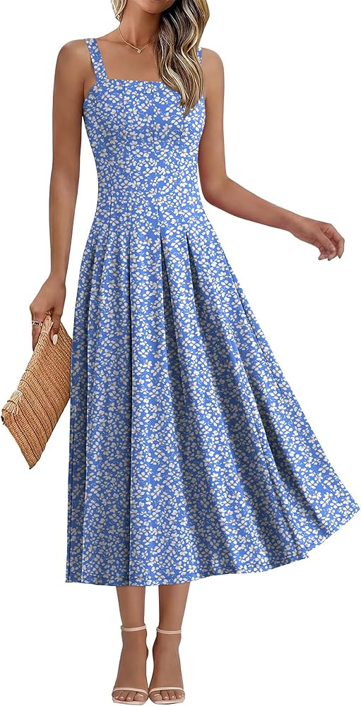 Prinbara Women's Summer Midi Dresses Sleeveless Square Neck Sundress 2026 Flowy A Line Boho Sprin... | Amazon (US)