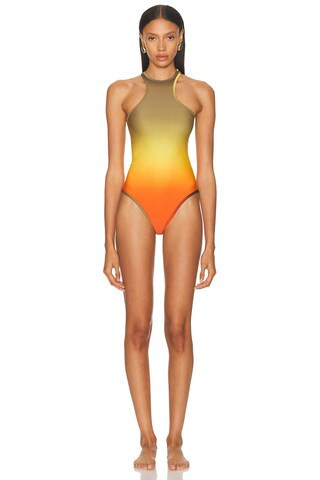 THE ATTICO One Piece Swimsuit in Olive,Yellow,Orange | FWRD 