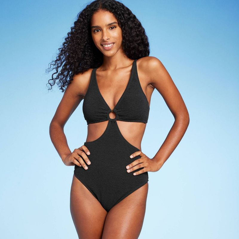 Women's Pucker Textured Ring Detail Monokini One Piece Swimsuit - Shade & Shore™ | Target