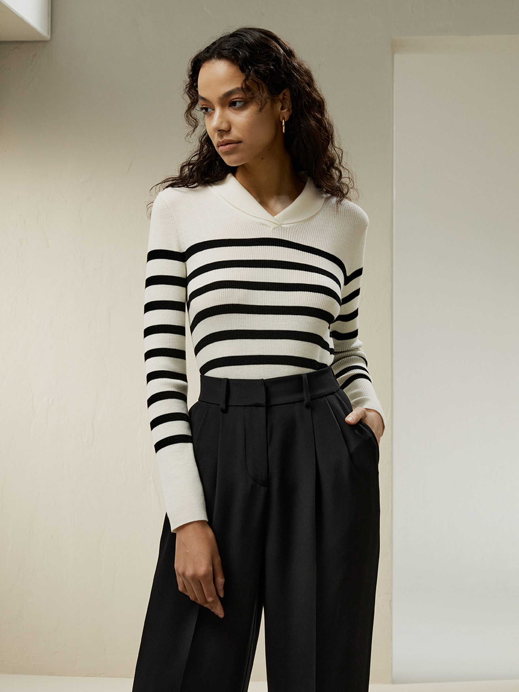 Striped Ultra-fine Merino Wool Sweater | LilySilk