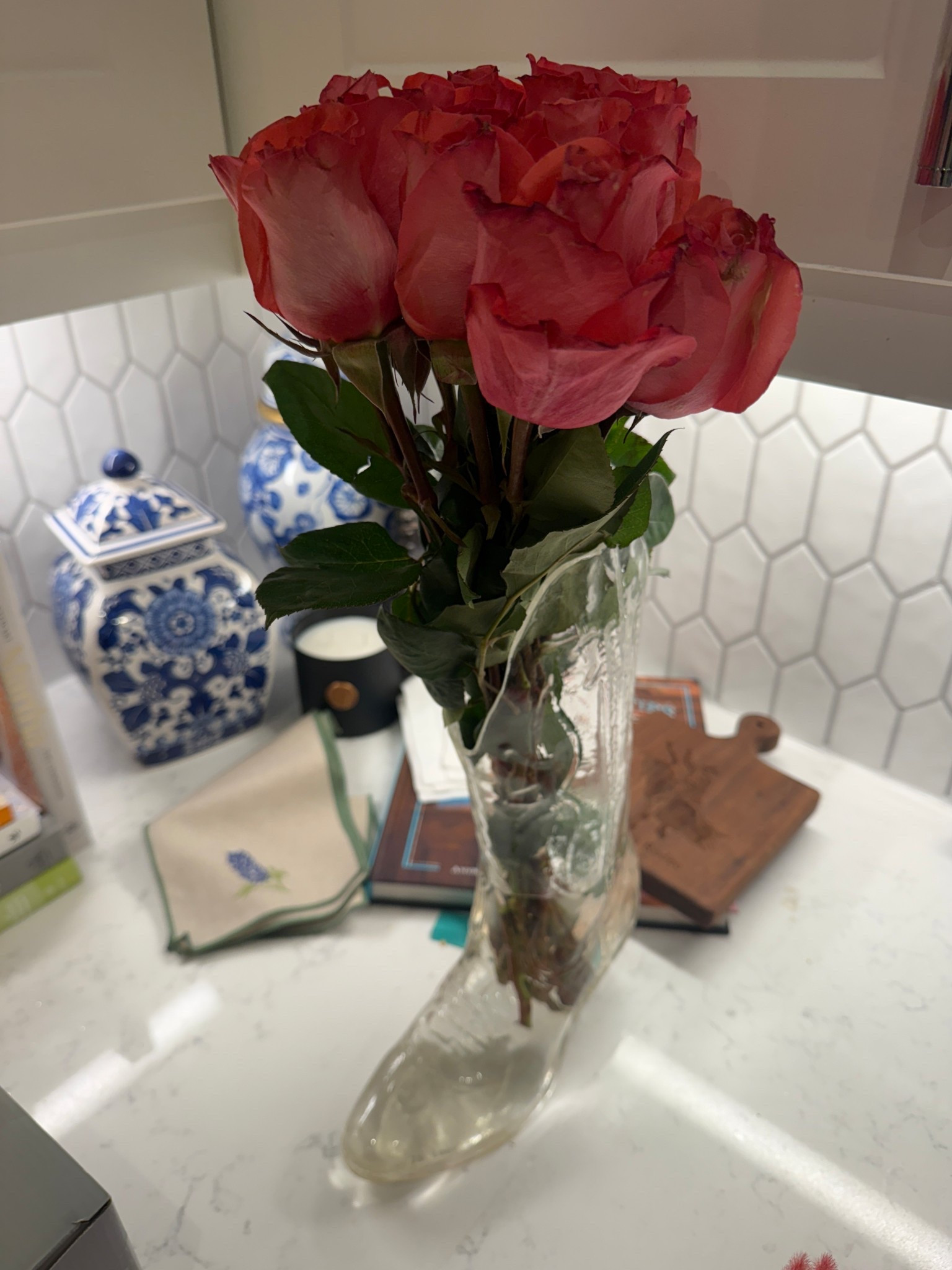 My favorite vase 🩷 I have the boot vase in crystal and denim! The perfect western accent for your home! Crystal vase is unavailable but select colors are on sale! 