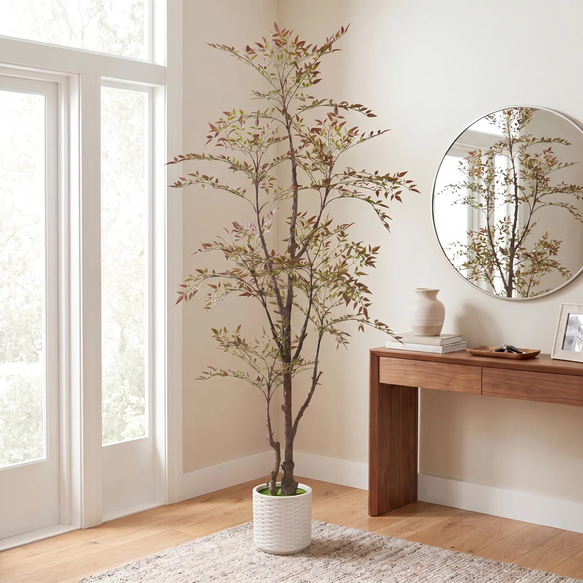 6Ft Tall Artificial Nandina Tree, Realistic Greenery Faux Shady Lady Tree In Decorative Pot For L... | Wayfair North America