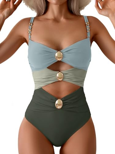 B2prity One Piece Swimsuit for Women Cutout Monokini Color Block Bathing Suit Ruched Sexy Swimwea... | Amazon (US)