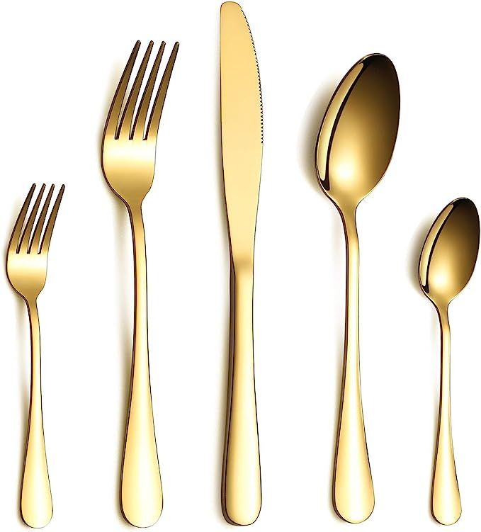 HOMQUEN Cutlery Set, Gold Flatware Set, Stainless Steel Set Service for 6 Persons, 30 Piece Dinin... | Amazon (UK)
