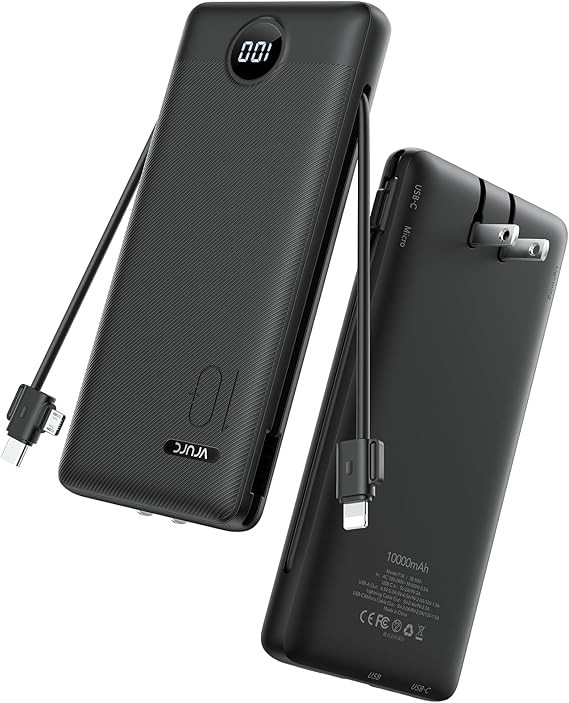 VRURC Portable Charger with Wall Plug, 10000mAh Slim Portable Charger Built in Cables,PD 20W Fast... | Amazon (US)