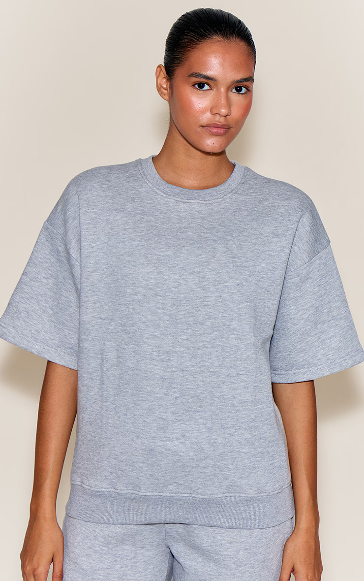 Grey Marl Oversized Drop Shoulder Sweat T-Shirt | PrettyLittleThing US