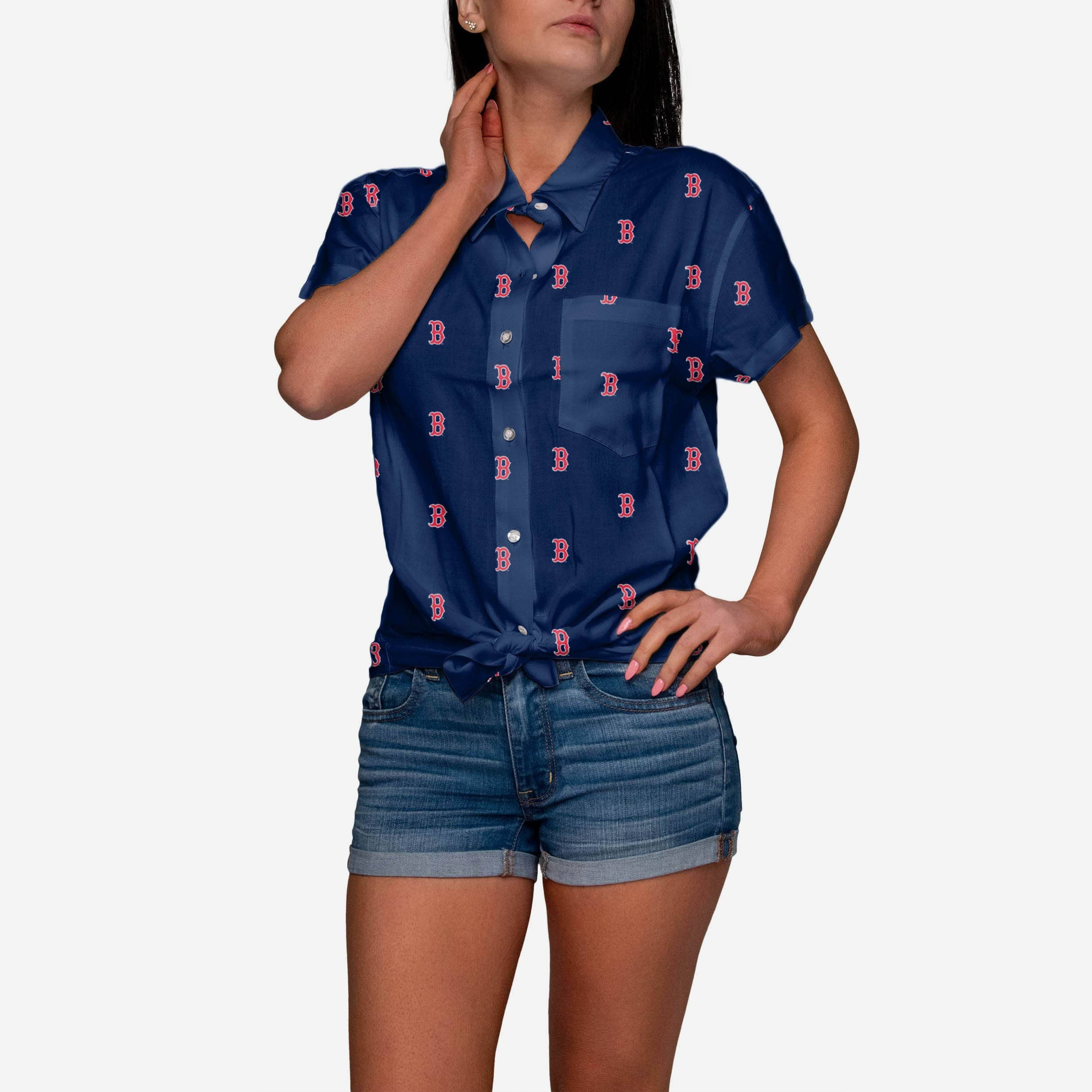 Boston Red Sox Logo Blast Womens Button Up Shirt - L | FOCO inc