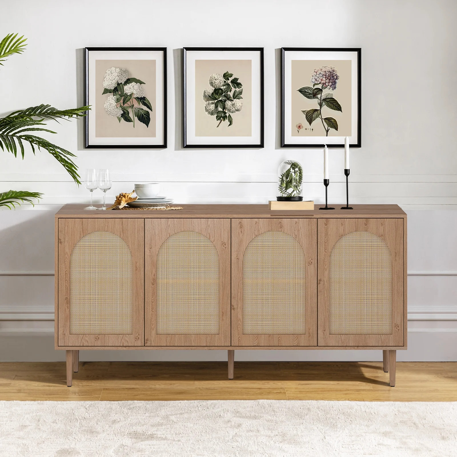 63" Wooden 4 Rattan Arch Doors Sideboard Kitchen Storage TV Stand Cabinet Home Living Room Adult ... | Walmart (US)