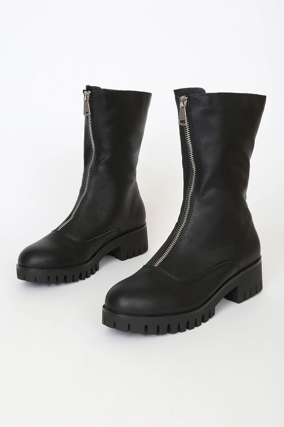 Lakelynn Black Zip-Front Mid-Calf Boots | Lulus (US)