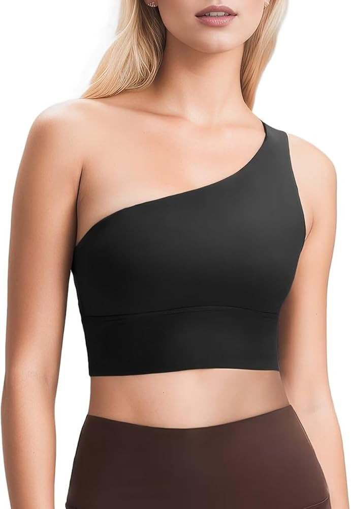 QUEENIEKE Womens One Shoulder Sports Bra Workout Strap Yoga Bras Cute Medium Support Tops | Amazon (US)