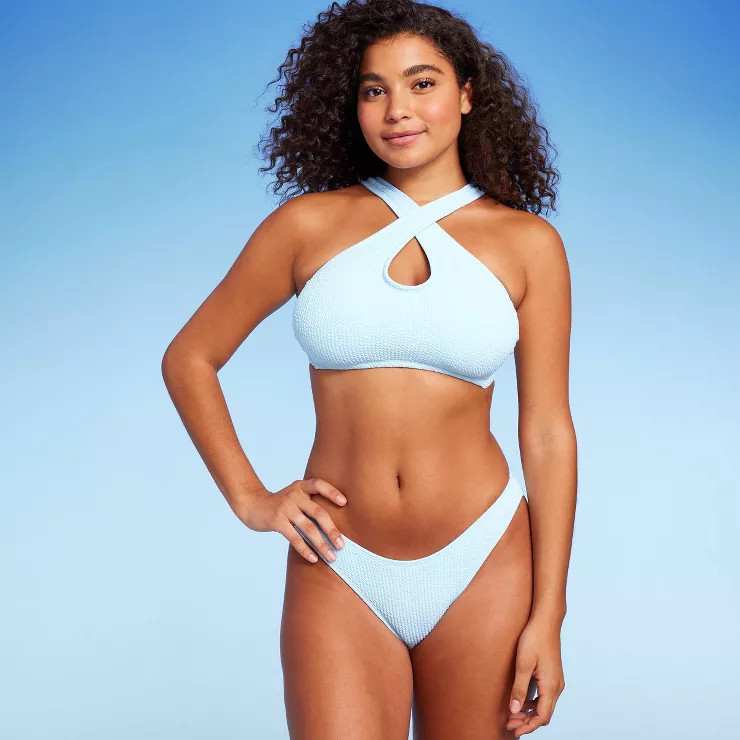 Women's Cross Front Pucker Textured Halter Bikini Top - Wild Fable™ | Target