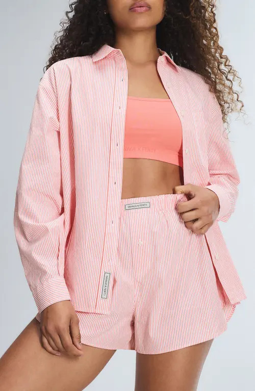 SAVAGE X FENTY Kickback Casuals Pajama Button-Up Shirt in Pink Odyssey Line By Line at Nordstrom, Size Small | Nordstrom
