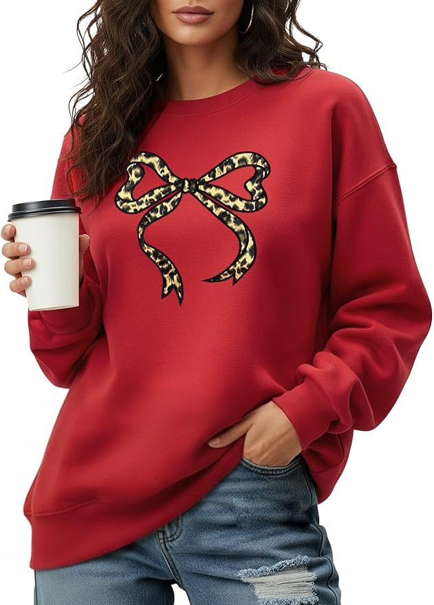 WDCOZY Women's Christmas Sweatshirt Casual Crew Neck Pullover Top Embroidered Long Sleeve Loose F... | Amazon (US)