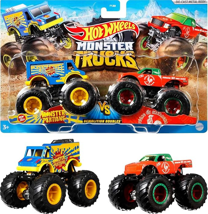 Hot Wheels Monster Trucks 2-Pack, Demolition Doubles Set of 2 Toy Vehicles in 1:64 Scale, for Kid... | Amazon (US)