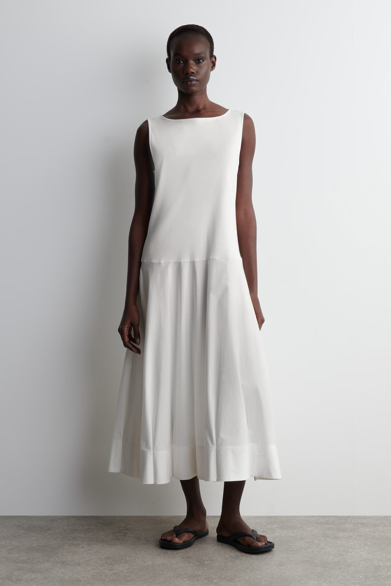 BOAT-NECK COTTON A-LINE MIDI DRESS - WHITE | COS AU | COS (AU)