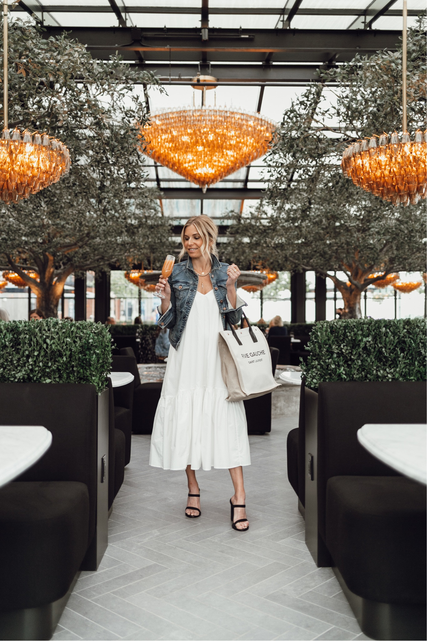 Similar white sundress, denim jacket, gold necklaces, black heels and Saint Laurent Tote. 

#LTKFind #LTKstyletip #LTKSeasonal