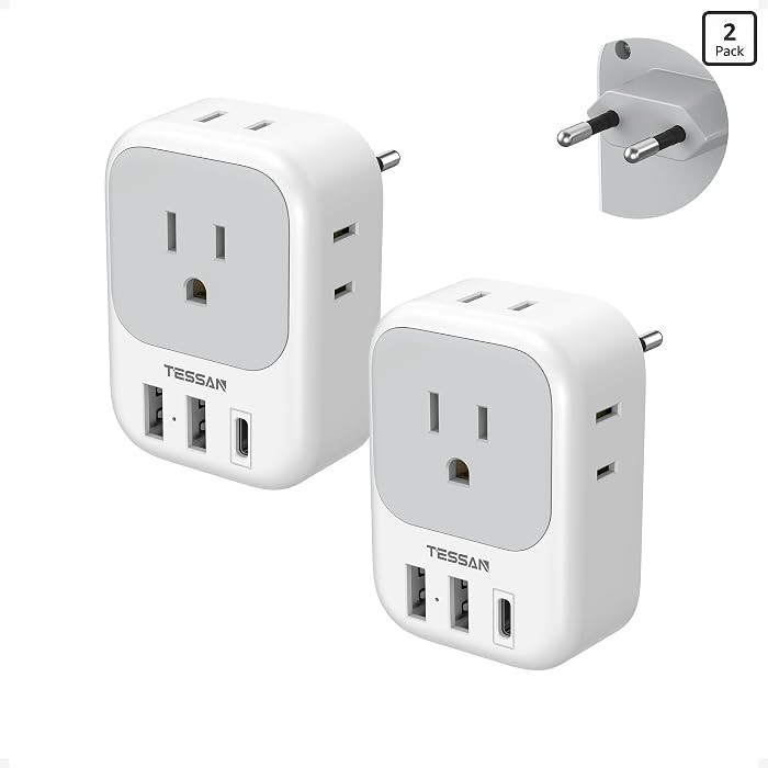2 Pack European Plug Adapter USB C, TESSAN US to Europe Adapter 4 Outlets 3 USB Charger, Type C I... | Amazon (US)