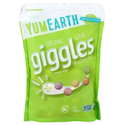 YumEarth, Organic Giggles®, Chewy Candy Bites, Sour, 5 oz (142 g) | iHerb