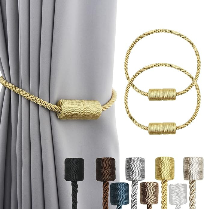 2 Pack Strong Magnetic Curtain Tiebacks Outdoor Elegant Decorative Tie Backs Modern Rope Tiebacks... | Amazon (US)