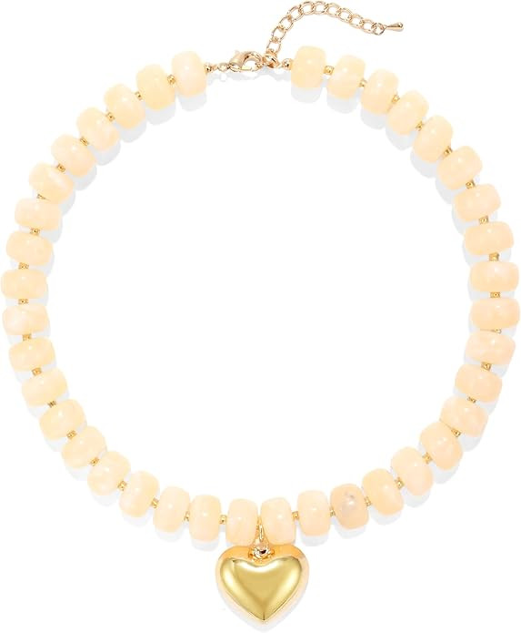 Colourful Chunky Beaded Necklace for Women, Colorful Acrylic Bead Statement Puff Heart Pendant Ne... | Amazon (US)