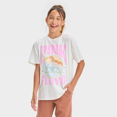 Girls' Short Sleeve Pink Floyd Oversized Graphic T-Shirt - art class™ Off-White | Target