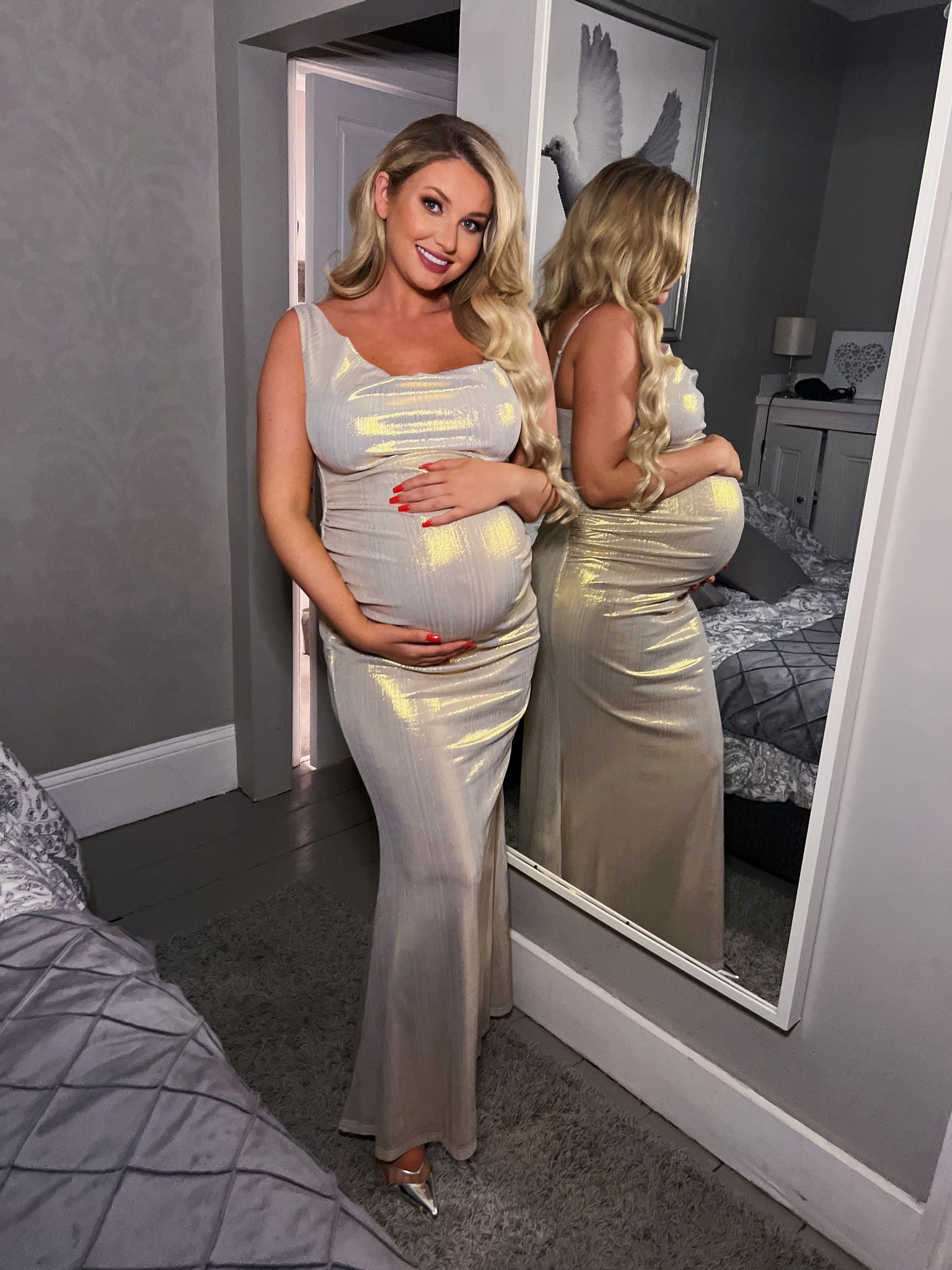 Sparkle Mama Nude Maternity Sequin Split Hem Maxi Dress – Club L