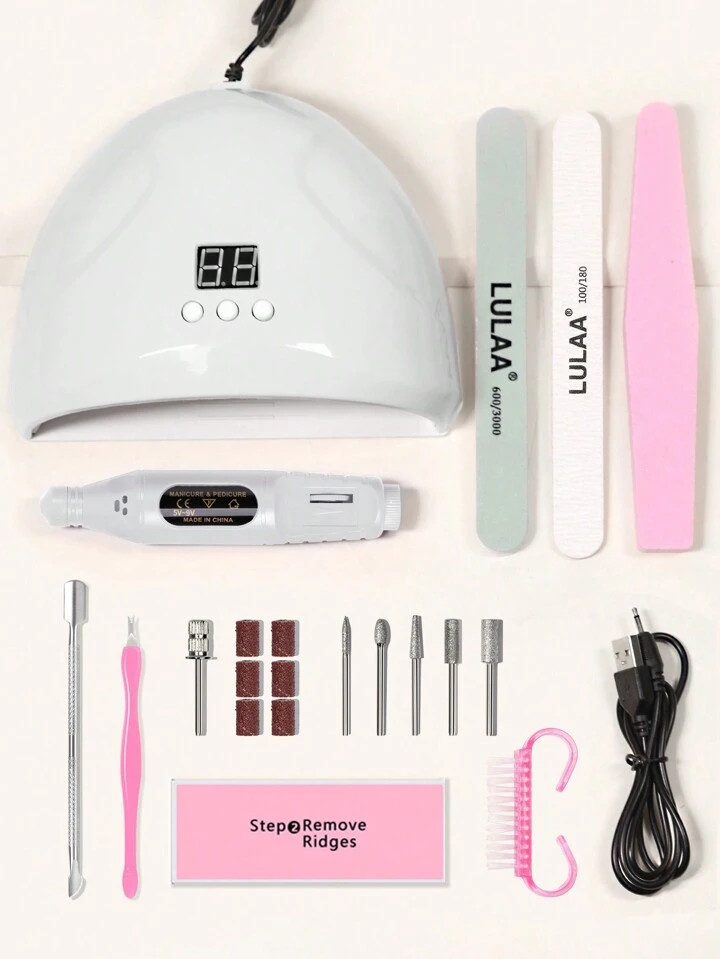 LULAA UV LED Light For Gel Nails15pcs/Set Manicure Kit With Uv Lamp, Electric Nail Drill, Steel P... | SHEIN