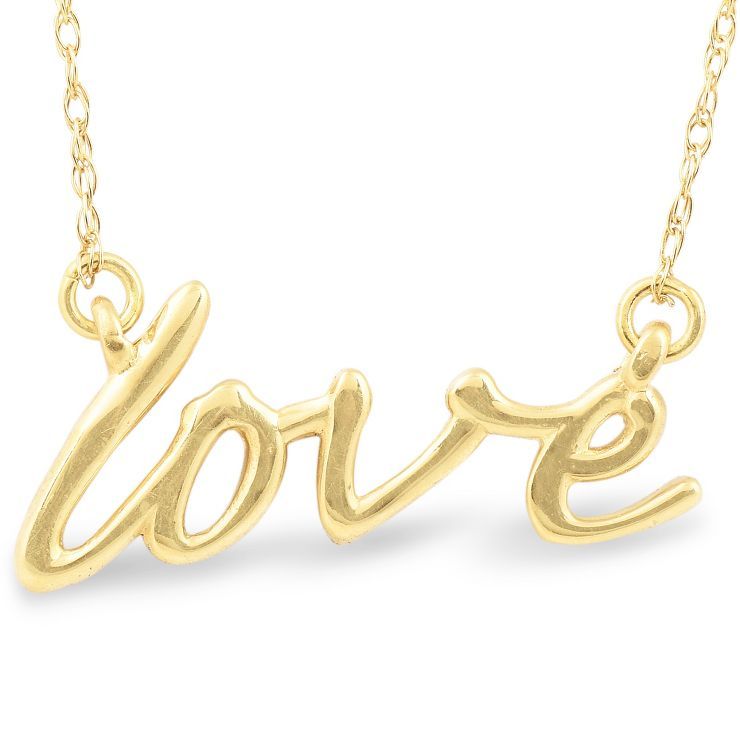 Pompeii3 14K Yellow Gold Love Script Pendant Necklace with 18" 14K Yellow Gold Chain | Target