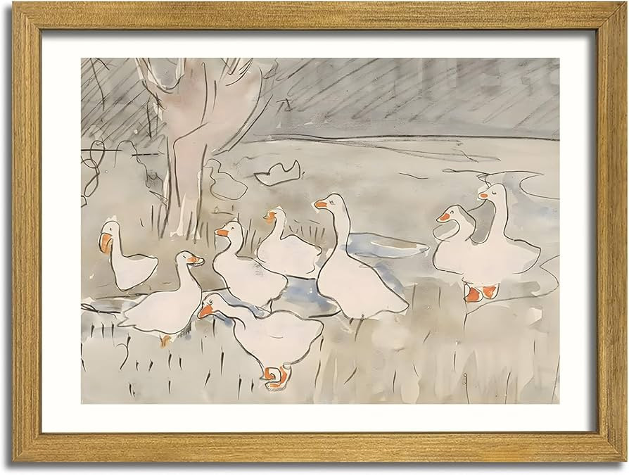 Vintage Framed Goose Wall Art Watercolor Print, Rustic Farm Duck Decor Canvas Painting, Minimalis... | Amazon (US)