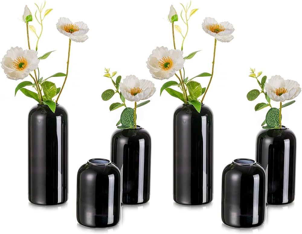 Glass Bud Vases for Flowers - Hewory Blown Modern Small Glass Vases for Centerpieces Set of 6, Mi... | Amazon (US)